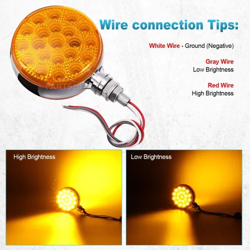 Miniatura 5 de Partsam 2 luces LED redondas ámbar/ámbar de doble cara, señal de giro trasera y luces de estacionamiento, montaje en poste sellado, 42 luces LED