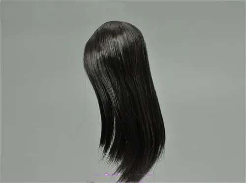 Miniatura 8 de Esculpa de cabeza femenina a escala 1/6, cabeza de cabello plantado de niña asiática tallada para figura de acción de 12 pulgadas (pelo liso negro)