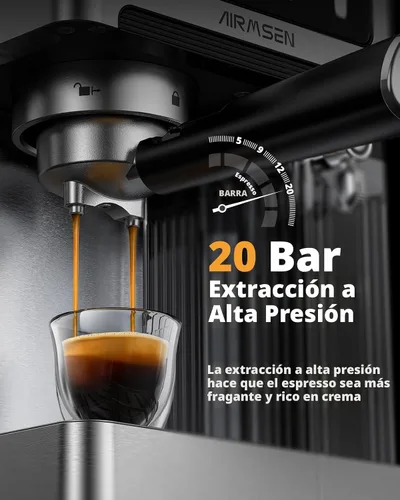 Miniatura 5 de AIRMSEN Máquina de café expreso de 20 bares con espumador automático de leche, cafetera de capuchino y latte con caldera doble de preparación rápida