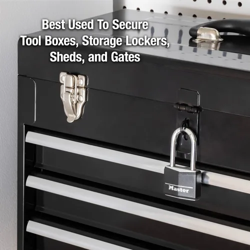Miniatura 2 de Master Lock Cerradura de aluminio cubierta negra, cerradura de armario de gimnasio con llave, candado al aire libre con grillete largo para puertas
