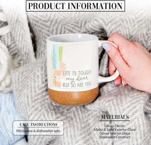 Miniatura 2 de Pavilion Gift Company - Life Is Tough - Taza de cerámica de 16 onzas con fondo esmaltado arenoso, patrón de rayas de acuarela, taza de café de mango