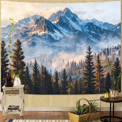 Miniatura 56 de Zussun Tapiz de Bosque Natural de Montaña Tapiz Verde de Pino Luz Solar Selva para Dormitorio Estético Planta Paisaje de Montaña Tapices Pequeños