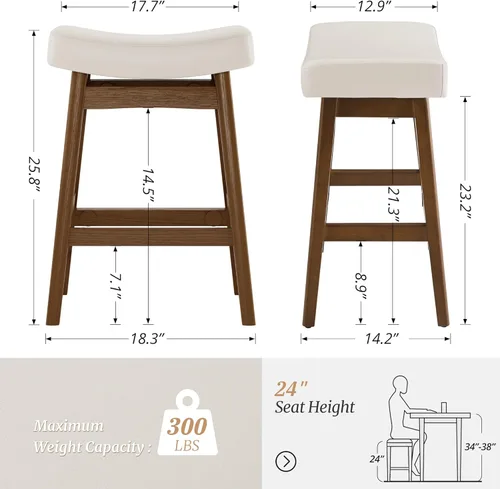 Miniatura 2 de Cozyman Juego de 2 Taburetes de Bar, Taburetes de Bar con Patas de Madera Resistentes, Taburetes de Bar de Altura de Mostrador con Asiento Tipo