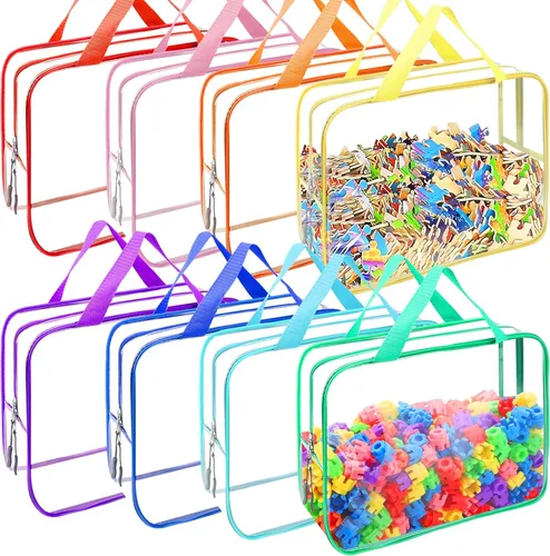 8 paquetes de 8 colores de bolsas grandes de almacenamiento para juguetes, reutilizables de PVC transparente para juegos de mesa, organizadores de