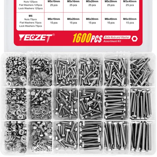 Miniatura 11 de Juego surtido de 860 piezas de pernos métricos de grado 8.8, juego surtido de pernos y tuercas M4 M5 M6, 14 tamaños más comunes, 32.8-131.2 ft