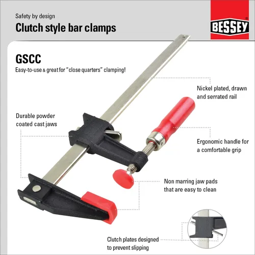 Miniatura 4 de BESSEY GSCC4PK-C Juego de abrazaderas para carpintería, estilo F con mango de madera, almohadillas reemplazables, 2 x 6 pulgadas y 2 x 12 pulgadas
