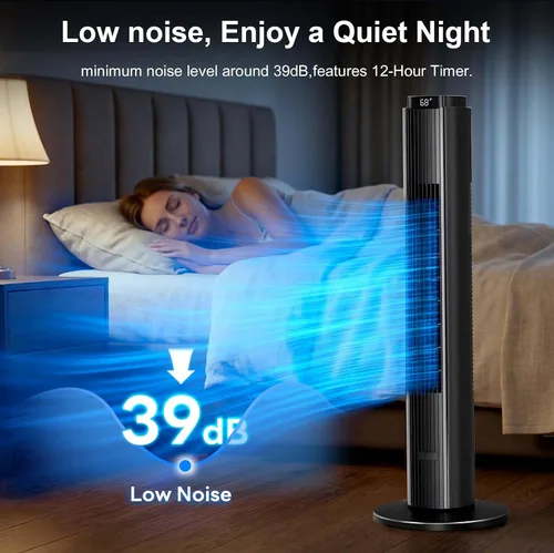 Miniatura 6 de Antarctic Star Ventilador de torre portátil sin aspas oscilante de 80° para dormitorio, temporizador de 12 horas, 6 modos de velocidad, 4 modos