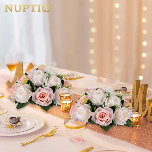 Miniatura 4 de NUPTIO Bolas de Flores para Centros de Mesa de Boda - 6 Piezas de 9.5 Pulgadas de Diámetro Arreglo de Bolas de Flores Artificiales Ramo Rosa Rosa