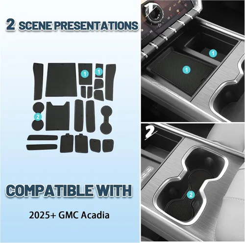 Miniatura 3 de Alfombrillas de ranura de puerta Acadia 2025 2026 para accesorios GMC Acadia 2026, alfombrillas de goma interior antideslizantes, forro de consola