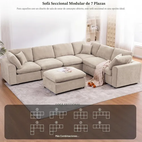 Miniatura 3 de Sofá modular de gran tamaño, sofá esquinero grande de 7 plazas, moderno sofá modular en forma de U con sofás otomanos de nube para sala de estar