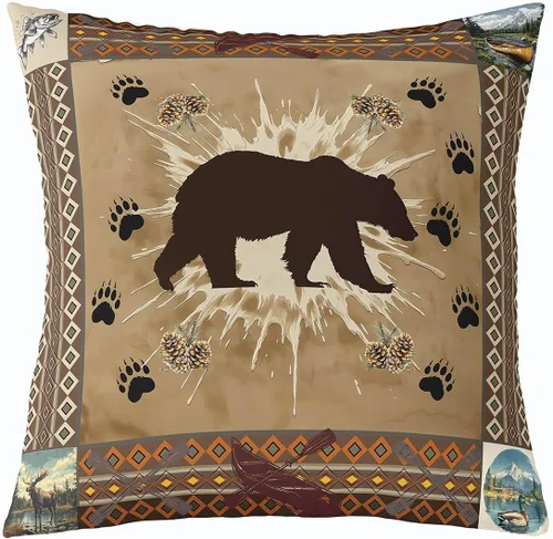Miniatura 33 de Cartoon Bear Pillow Cover Cute Wild Animal Paw Print Cushion Cover for Kids Boys Girls Teens Jungle Pine Trees Silhouette Cabin Pillow Case for