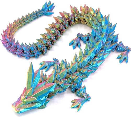 Miniatura 18 de Dragón de cristal articulado mediano de 12 pulgadas, figura de dragón de plástico impresa en 3D multicolor, colores nacarados del arco iris