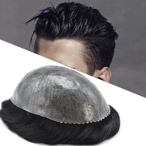 Toupee - Pieza de cabello humano real para hombre, piel completa de polietileno, sistema de reemplazo de cabello para hombres, piezas invisibles