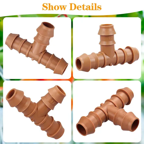 Miniatura 4 de 24 piezas de accesorios en T de púas para riego por goteo para tubos de 1/2 pulgada (0.600 pulgadas de diámetro interior) – Camisetas de goteo