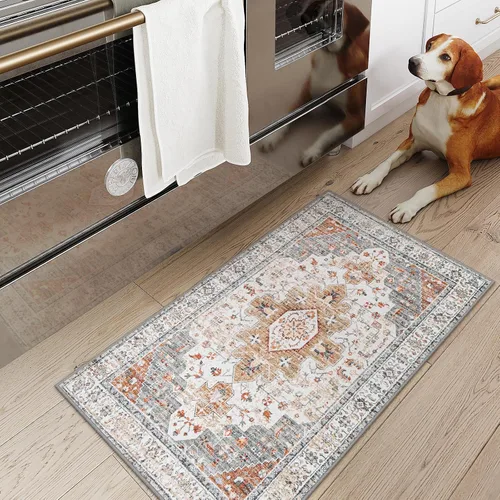 Miniatura 3 de Moynesa Alfombra ultra fina lavable de 2 x 3 pies, alfombra pequeña de cocina para entrada, interior, antideslizante, tapete vintage para puerta