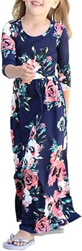 Miniatura 46 de 21KIDS Vestido largo floral de manga larga 3/4 con bolsillos para niñas de 6 a 12 años