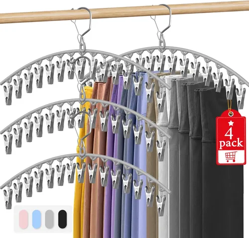 Miniatura 12 de Paquete de 3 perchas para faldas y pantalones con clips, organizador de leggings para colgar en el armario con 10 clips con capacidad para 30