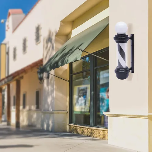 Miniatura 3 de DNYSYSJ Barra de peluquería con luz LED blanca y negra, poste de peluquería tradicional exterior para peluquería, luz iluminadora de rayas