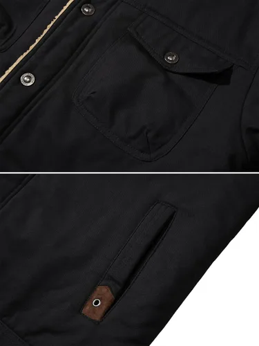 Miniatura 4 de EKLENTSON Chaqueta de invierno para hombre, gruesa y térmica, de algodón, con forro polar, abrigo de camionero con solapa, para trabajo, para hombre