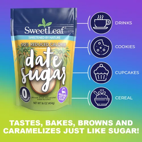 Miniatura 3 de SweetLeaf Azúcar de dátiles, edulcorante orgánico crudo multiusos, 50% de calorías reducidas, sin OMG, sin ingredientes artificiales, 16 onzas