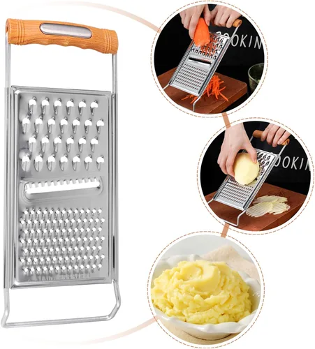 Miniatura 7 de Rallador de queso 3 en 1, cortador de mandolina, 2 piezas de acero inoxidable, cortador de verduras, triturador de juliana con mango de agarre