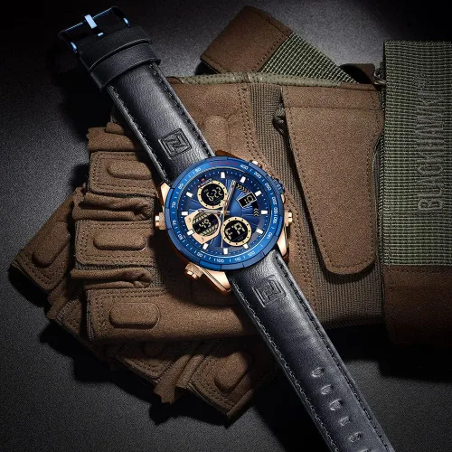 Miniatura 5 de NAVIFORCE Relojes digitales militares para hombre reloj analógico de cuarzo impermeable reloj deportivo multifuncional de cuero