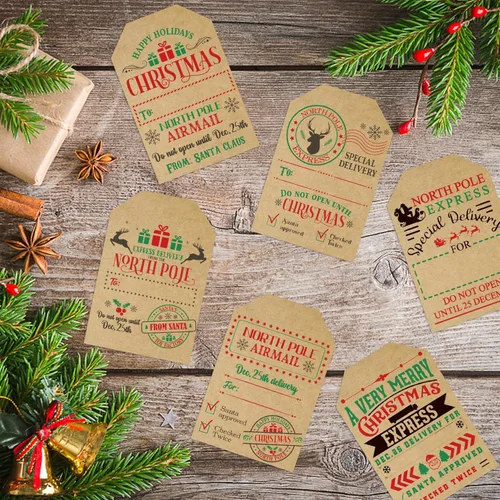Miniatura 4 de 2 * 3 Pulgadas Etiquetas Adhesivas de Navidad de Kraft Etiquetas Autoadhesivas Etiquetas de Regalo para Regalos de Navidad 200 PIEZAS Etiquetas