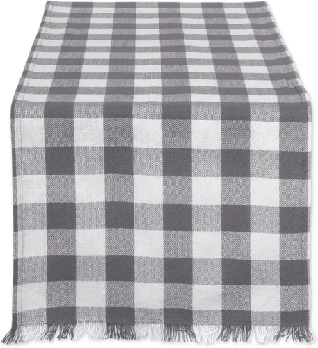 DII Colección de Mesa a Cuadros Pesada con Flecos, Camino de Mesa, 14x72 pulgadas, Gris 2-Gris