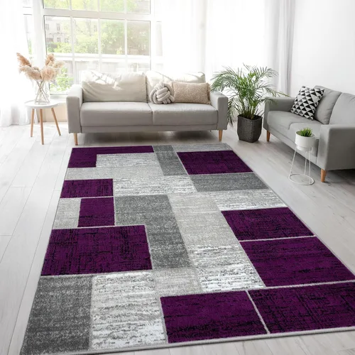 Miniatura 11 de L'Baiet Verena - Alfombra geométrica roja y gris de 8 x 10 pies, alfombra de área grande para sala de estar, dormitorio, mesa de comedor, oficina