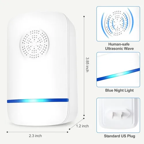 Miniatura 5 de Repelente ultrasónico de plagas, paquete de 6 unidades, repelente de plagas ultrasónico, enchufe ultrasónico para control de plagas para insectos