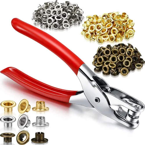 Mudder Kit de Herramientas de Alicates para Ojales y Arandelas de 301 Piezas, Alicates Perforadores de Ojales y Arandelas para Agujeros en Tela y