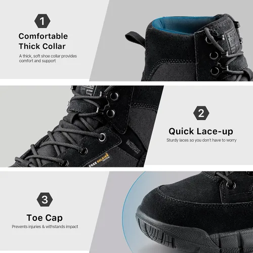 Miniatura 8 de FREE SOLDIER Botas de trabajo duraderas para hombre, 6 pulgadas, ligeras, impermeables, botas de senderismo, botas tácticas de cuero de gamuza