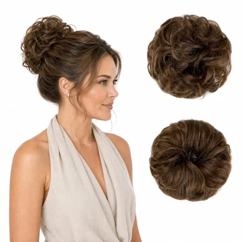 Miniatura 49 de Moño desordenado grande y desordenado, moño ondulado, rizado, coleteros gruesos, extensiones de cabello para mujeres y niñas, color marrón jengibre