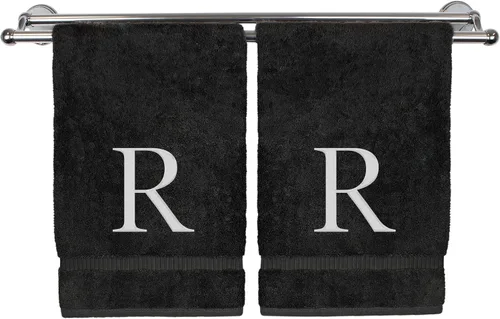 Miniatura 79 de Toalla de mano monogramada, regalo personalizado, juego de 2 - Toalla bordada con letra de bloque dorada - Extra absorbente 100% algodón turco
