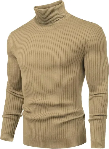 Miniatura 2 de Amussiar Suéter de cuello alto para hombre, ajustado, tejido de algodón, casual, ligero, de manga larga