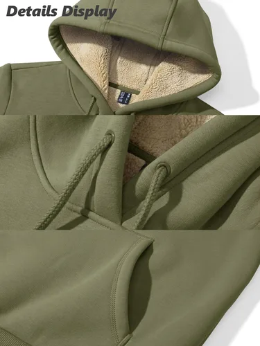 Miniatura 79 de MAGCOMSEN Sudaderas con capucha para mujer, con forro de sherpa, de vellón, para invierno, cálido, pesado, de algodón, con bolsillo