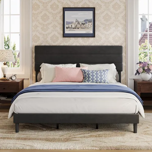 Miniatura 15 de Avenco Base de cama de tamaño matrimonial, base de cama tapizada con cabecera ajustable de 3 alturas, fácil montaje sin herramientas