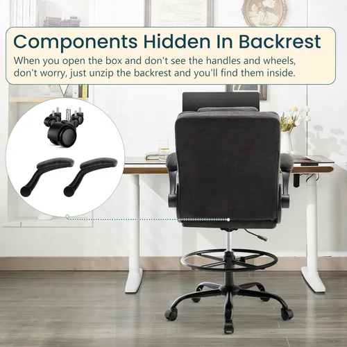 Miniatura 5 de Drafting Chair 500Lbs, Tall Office Chair for Standing Desk, Fabric Executive Office Chair with Flip-up Armrests, Ergonomic High Chair with