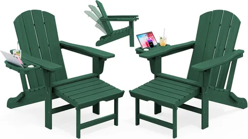Miniatura 53 de KINGYES Silla Adirondack plegable ajustable con otomana retráctil, silla reclinable Adirondack de polietileno de alta densidad con soporte