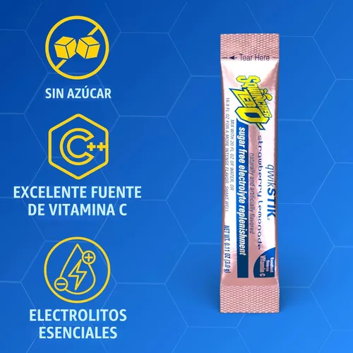 Miniatura 4 de Sqwincher Zero Qwik Stik, Limonada de Fresa, Sin Azúcar, Baja en Calorías, Electrolitos Bajos en Sodio en Polvo para Bebida de Hidratación, 0.11