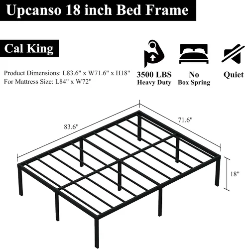 Miniatura 3 de Upcanso Marcos de cama tamaño California King de 18 pulgadas sin necesidad de somier, marco de cama con plataforma tamaño California King con alto