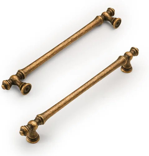 Miniatura 10 de Amerdeco ZH0014 - Juego de 10 tiradores de gabinete de latón antiguo de 3 pulgadas (76mm) con agujero central, herrajes para gabinetes de cocina