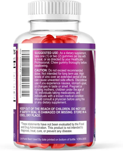 Miniatura 8 de Gomitas de zinc – 50 mg de zinc por porción para el sistema inmunológico de la piel y los huesos, gomitas de salud – Antioxidante masticable, alta
