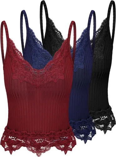 3 piezas de camisetas sin mangas de encaje para mujer, camisola Y2k, tops cortos de encaje con retazos, estilo grunge, camisetas sin mangas de punto