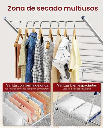 Miniatura 3 de Sakugi Tendedero de ropa con alas ajustables en altura, soporte plegable de metal para secadora de ropa y ropa de cama, plegable independiente