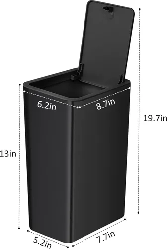 Miniatura 6 de TIPGO Basurero de baño con tapa, cubo de basura delgado de 10 litros/2.6 galones, cesta de basura pequeña con tapa desplegable para cocina, Negro