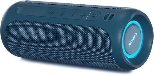 SOWO Altavoz Bluetooth portátil, altavoz Bluetooth inalámbrico impermeable IPX7, tecnología Bassboom, sonido estéreo fuerte de 25 W, luz LED con Azul