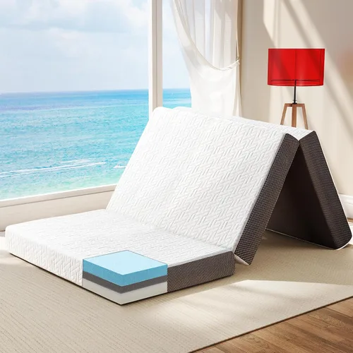 Miniatura 10 de Hanherry Colchón plegable de 4 pulgadas, tamaño individual, de espuma viscoelástica portátil de tres pliegues, con bolsa de almacenamiento, funda