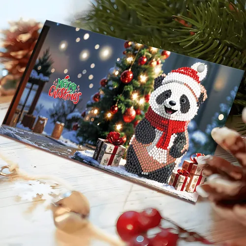 Miniatura 2 de LUSandy Paquete de 12 tarjetas de Navidad con pintura de diamante 5D para adultos, tarjetas de felicitación de arte con diamantes para gatos