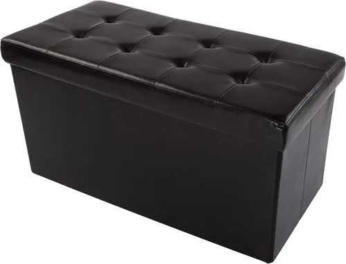 Ottoman Negro piel sintética – Banco de almacenamiento, genial como un asiento doble o un apoya pies, mesa de centro, organizador de juguetes,
